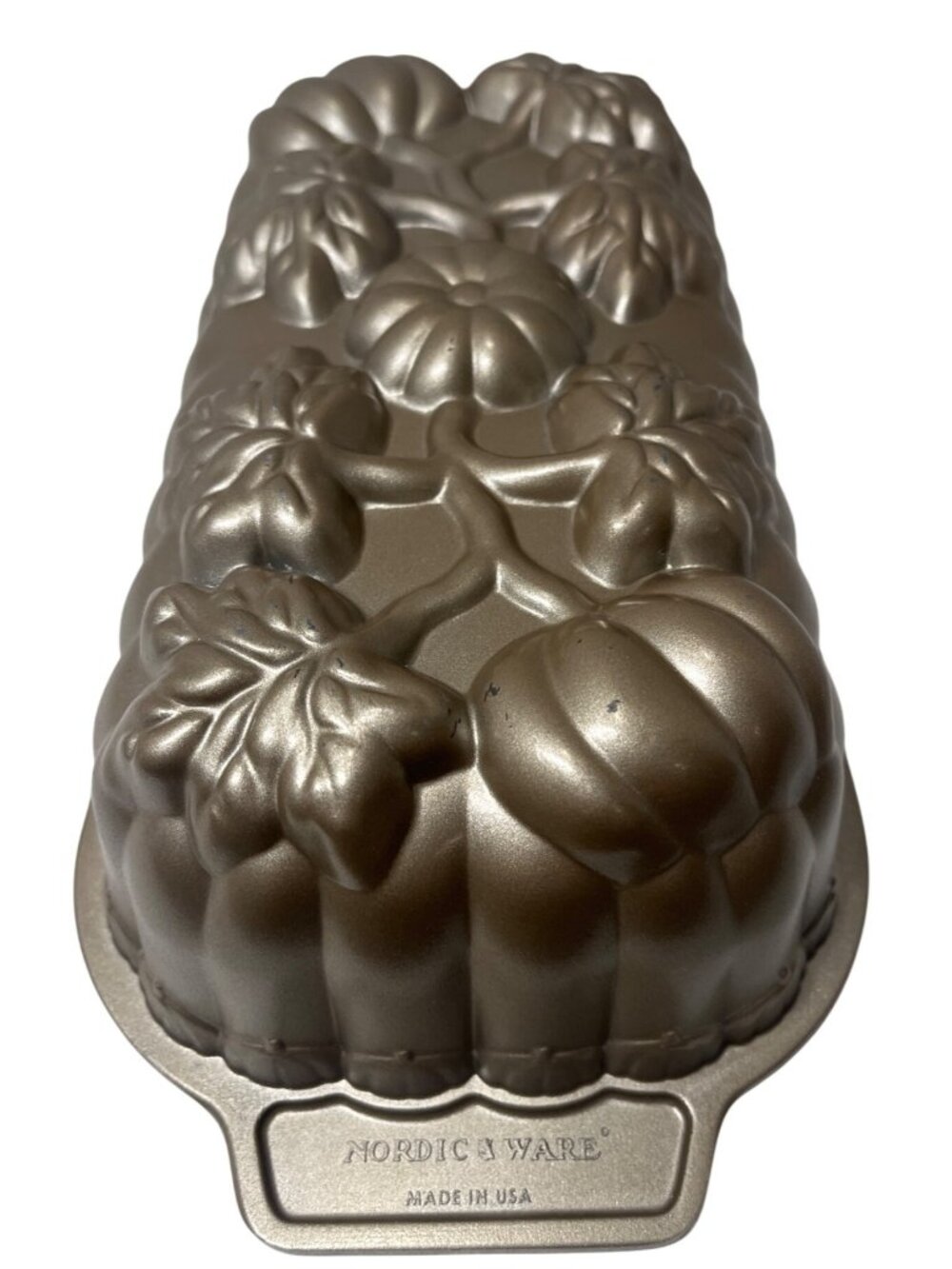 Nordic Ware Pumpkin Loaf Pan 1 Lb Cast Aluminum Nonstick Bakeware Gold Finish US